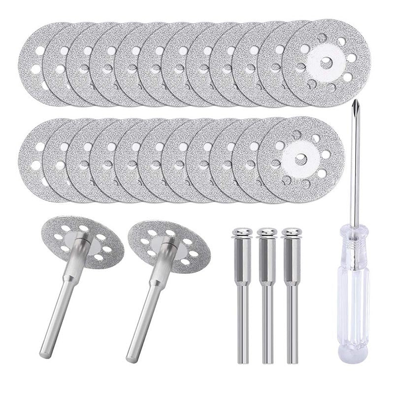 545 Diamond Cutting Wheel (22mm) 25pcs with 402 Mandrel (3mm) 5pcs and Screwdriver for Rotary Tool